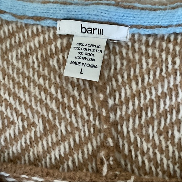 BAR lll Tan White Chevron Pattern Open Split Long Sleeve Cardigan Sweater Sz Lg - Picture 7 of 9